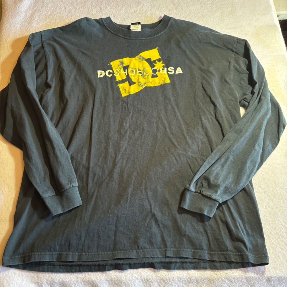 Vintage DC‎ Shoes USA Mens Long Sleeve T Shirt Graphic Print Black 2XL Y2K